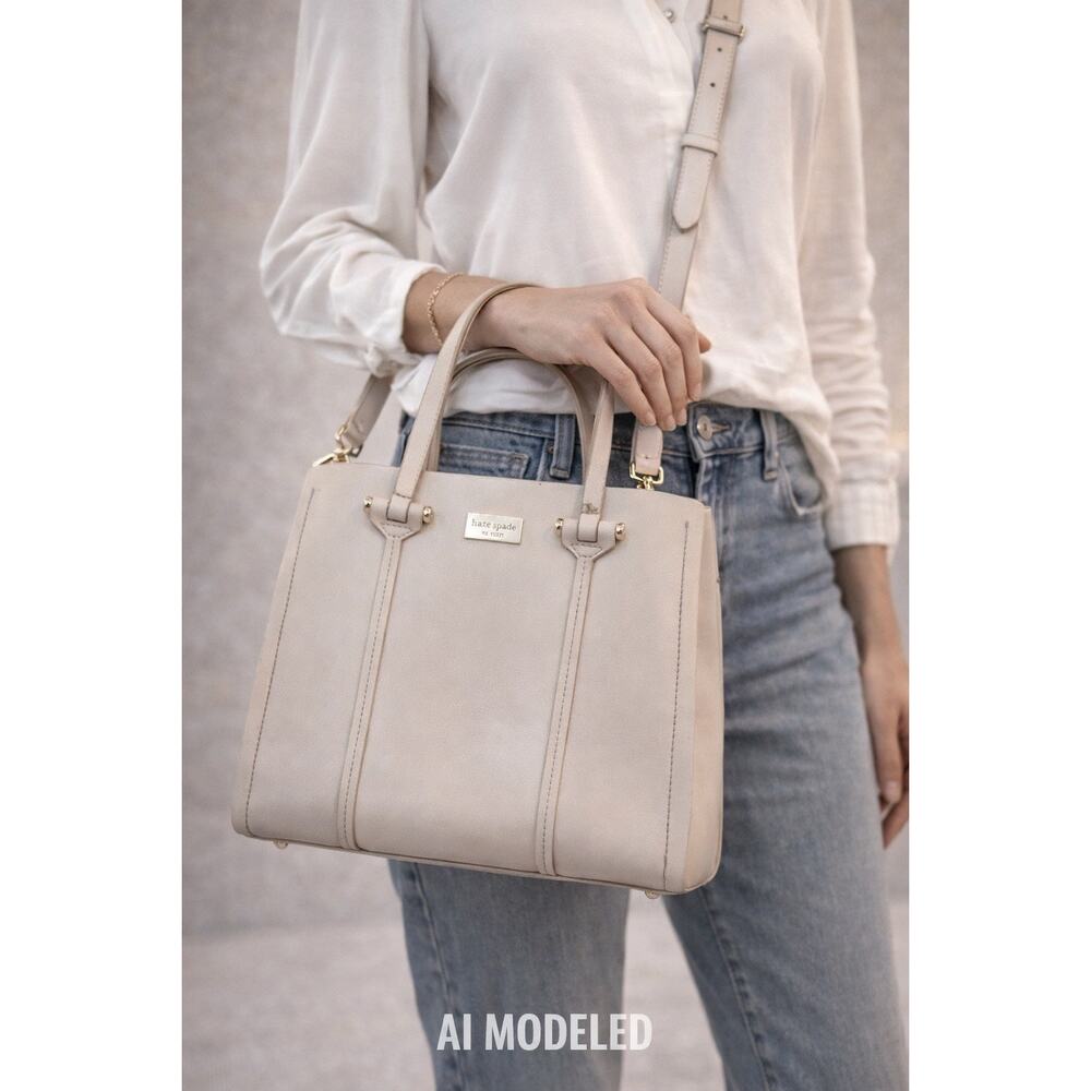 Kate Spade Leather Satchel Tote Cream with straps Minimslist Crossbody Designer